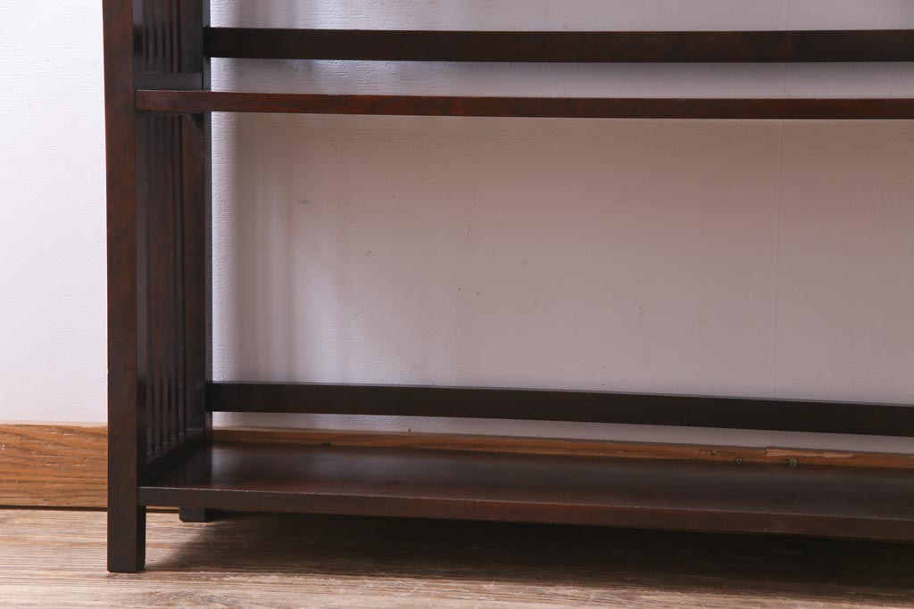 中古　北海道民芸家具　側面の格子がお洒落な本棚(飾り棚、陳列棚)