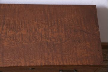 アンティーク家具　和製アンティーク　三方タモ玉杢材　真鍮金具　上質な作りの小箪笥(引き出し、和タンス)