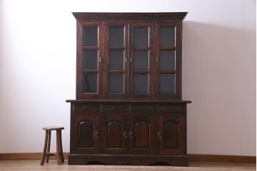 中古　九州民芸家具　上品さと高級感あふれる佇まいが魅力の食器棚(定価約80万円)(収納棚、カップボード)