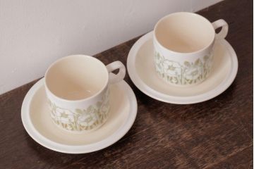 イギリスビンテージ　Hornsea(ホーンジー)　FLEUR(フルール)　淡い色合いが優しげなカップ&ソーサー2客セット(コーヒーカップ)(1)