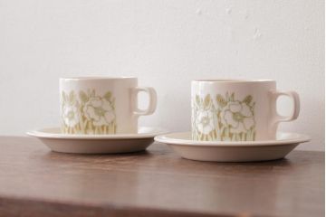 イギリスビンテージ　Hornsea(ホーンジー)　FLEUR(フルール)　淡い色合いが優しげなカップ&ソーサー2客セット(コーヒーカップ)(1)