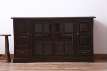 中古　北海道民芸家具　HM135　扉の面取りデザインが美しいサイドボード(リビングボード、キャビネット)(定価約38万円)(2)