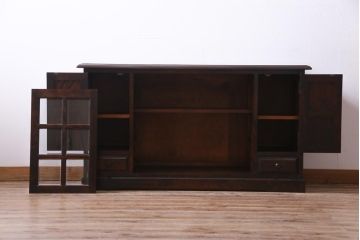 中古　北海道民芸家具　HM135　扉の面取りデザインが美しいサイドボード(リビングボード、キャビネット)(定価約38万円)(2)