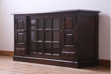 中古　北海道民芸家具　HM135　扉の面取りデザインが美しいサイドボード(リビングボード、キャビネット)(定価約38万円)(2)