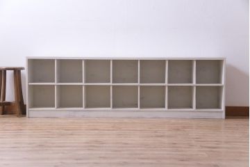 ペイント家具　2×7マス　アンティーク風の淡いカラーがお洒落なマス目棚(収納棚、ロッカー、下駄箱、オープンラック)