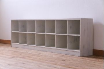 ペイント家具　2×7マス　アンティーク風の淡いカラーがお洒落なマス目棚(収納棚、ロッカー、下駄箱、オープンラック)