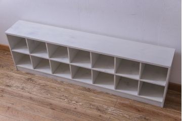ペイント家具　2×7マス　アンティーク風の淡いカラーがお洒落なマス目棚(収納棚、ロッカー、下駄箱、オープンラック)