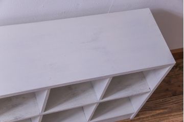ペイント家具　2×7マス　アンティーク風の淡いカラーがお洒落なマス目棚(収納棚、ロッカー、下駄箱、オープンラック)