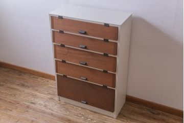 リメイク家具　パタパタ扉の収納棚(5段タイプ)(戸棚、下駄箱)