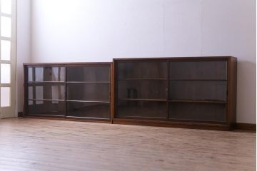 アンティーク家具　大正昭和期　大ぶりな2段重ね収納棚(飾り棚、ガラス戸棚、本箱)