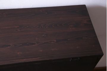 リメイク家具　前板ラワン材　パタパタ扉　濃い色合いが無骨な雰囲気を漂わせる鉄脚付き収納棚(5段タイプ)(下駄箱、戸棚、キャビネット)