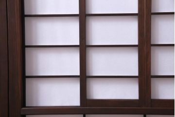 【商談品】昭和期　ガラス入り　小さな障子戸付き　スリムな雪見障子(猫間障子、引き戸、擦り上げ障子戸、擦上障子戸、建具)4枚セット