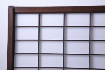 【商談品】昭和期　ガラス入り　小さな障子戸付き　スリムな雪見障子(猫間障子、引き戸、擦り上げ障子戸、擦上障子戸、建具)4枚セット