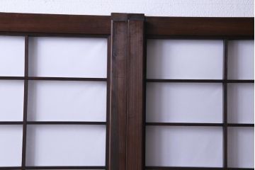 【商談品】昭和期　ガラス入り　小さな障子戸付き　スリムな雪見障子(猫間障子、引き戸、擦り上げ障子戸、擦上障子戸、建具)4枚セット