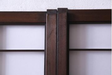 【商談品】昭和期　ガラス入り　小さな障子戸付き　スリムな雪見障子(猫間障子、引き戸、擦り上げ障子戸、擦上障子戸、建具)4枚セット