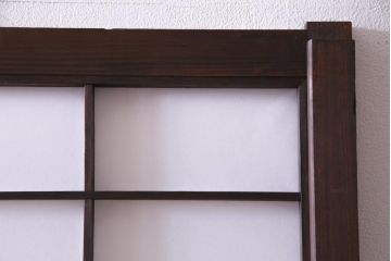 【商談品】昭和期　ガラス入り　小さな障子戸付き　スリムな雪見障子(猫間障子、引き戸、擦り上げ障子戸、擦上障子戸、建具)4枚セット