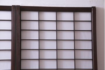 【商談品】昭和期　ガラス入り　小さな障子戸付き　スリムな雪見障子(猫間障子、引き戸、擦り上げ障子戸、擦上障子戸、建具)4枚セット