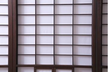 【商談品】昭和期　ガラス入り　小さな障子戸付き　スリムな雪見障子(猫間障子、引き戸、擦り上げ障子戸、擦上障子戸、建具)4枚セット