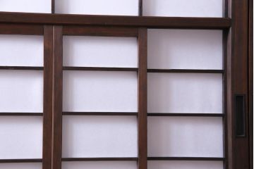 【商談品】昭和期　ガラス入り　小さな障子戸付き　スリムな雪見障子(猫間障子、引き戸、擦り上げ障子戸、擦上障子戸、建具)4枚セット