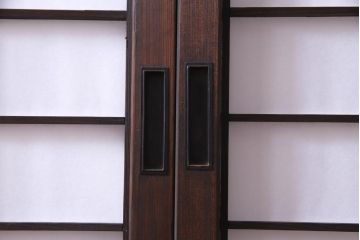 【商談品】昭和期　ガラス入り　小さな障子戸付き　スリムな雪見障子(猫間障子、引き戸、擦り上げ障子戸、擦上障子戸、建具)4枚セット