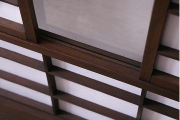【商談品】昭和期　ガラス入り　小さな障子戸付き　スリムな雪見障子(猫間障子、引き戸、擦り上げ障子戸、擦上障子戸、建具)4枚セット
