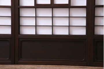 【商談品】昭和期　ガラス入り　小さな障子戸付き　スリムな雪見障子(猫間障子、引き戸、擦り上げ障子戸、擦上障子戸、建具)4枚セット