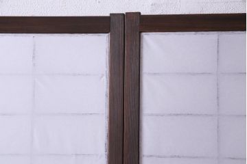 【商談品】昭和期　ガラス入り　小さな障子戸付き　スリムな雪見障子(猫間障子、引き戸、擦り上げ障子戸、擦上障子戸、建具)4枚セット