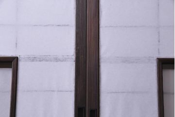 【商談品】昭和期　ガラス入り　小さな障子戸付き　スリムな雪見障子(猫間障子、引き戸、擦り上げ障子戸、擦上障子戸、建具)4枚セット