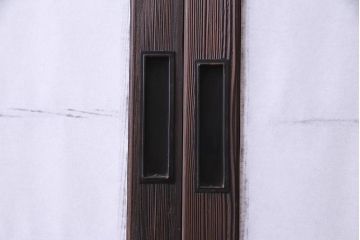 【商談品】昭和期　ガラス入り　小さな障子戸付き　スリムな雪見障子(猫間障子、引き戸、擦り上げ障子戸、擦上障子戸、建具)4枚セット