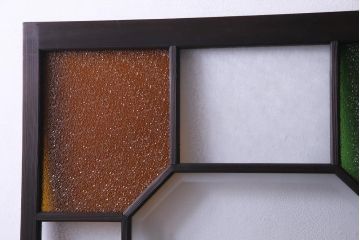 和製アンティーク　大正期　当時もの色ガラス入り!　レトロな色合いのガラス戸(引き戸、建具)2枚セット