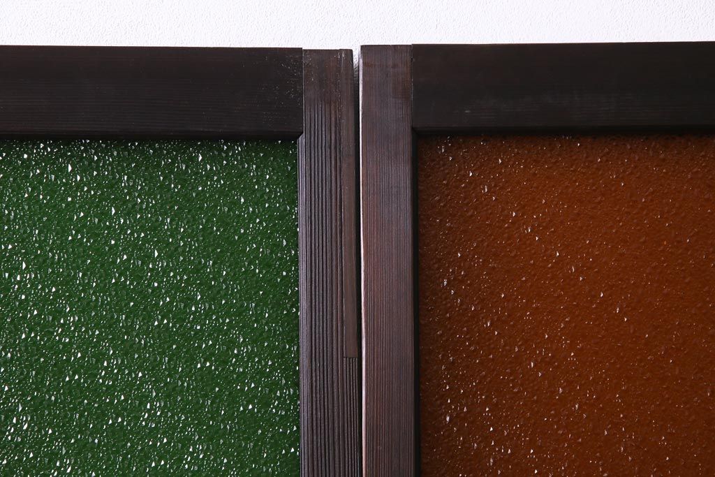 和製アンティーク　大正期　当時もの色ガラス入り!　レトロな色合いのガラス戸(引き戸、建具)2枚セット