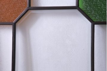 和製アンティーク　大正期　当時もの色ガラス入り!　レトロな色合いのガラス戸(引き戸、建具)2枚セット