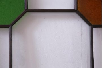 和製アンティーク　大正期　当時もの色ガラス入り!　レトロな色合いのガラス戸(引き戸、建具)2枚セット