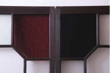 和製アンティーク　大正期　鮮やかな4色のガラス戸(引き戸、建具)2枚セット