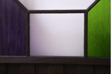 和製アンティーク　大正期　鮮やかな4色のガラス戸(引き戸、建具)2枚セット