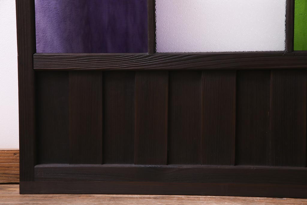 和製アンティーク　大正期　鮮やかな4色のガラス戸(引き戸、建具)2枚セット