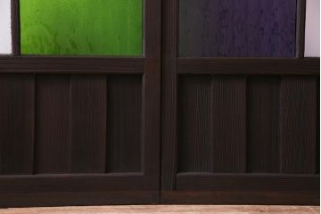 和製アンティーク　大正期　鮮やかな4色のガラス戸(引き戸、建具)2枚セット