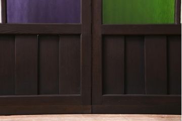 和製アンティーク　大正期　鮮やかな4色のガラス戸(引き戸、建具)2枚セット