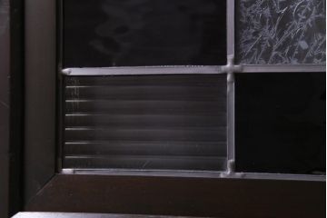 和製アンティーク　ラフジュ工房オリジナルステンドグラス　モールガラス・結霜ガラス入り　ステンドグラスがお洒落な色ガラス帯戸2枚セット(建具、板戸、ガラス戸)