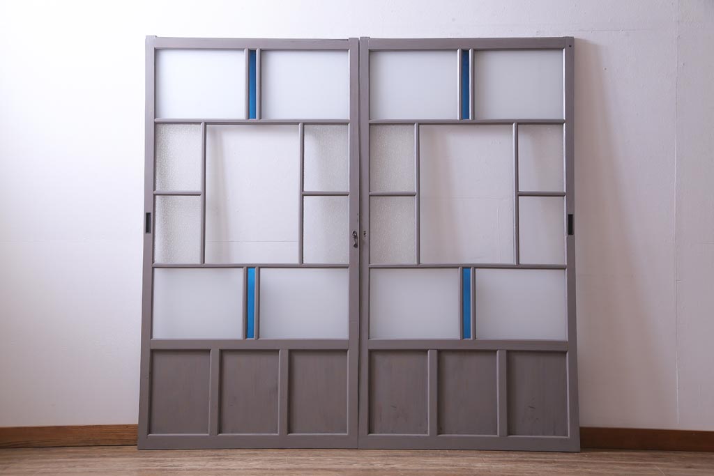 ペイント建具　すりガラス・ダイヤガラス・色ガラス　落ち着いた淡い色味が取り入れやすいガラス戸2枚セット(引き戸)