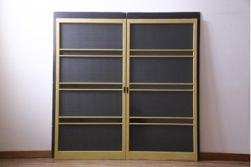 ペイント建具　レトロな雰囲気がお洒落な銀モールガラス入りガラス戸2枚セット(引き戸)