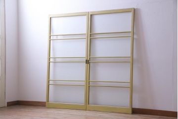 ペイント建具　レトロな雰囲気がお洒落な銀モールガラス入りガラス戸2枚セット(引き戸)