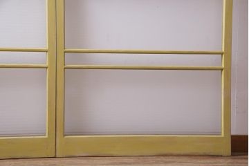 ペイント建具　レトロな雰囲気がお洒落な銀モールガラス入りガラス戸2枚セット(引き戸)