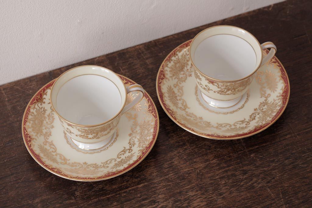 ノリタケ(Noritake、則武、日陶)　マルキ印　エレガントなデザインが魅力のカップ&ソーサー2客セット