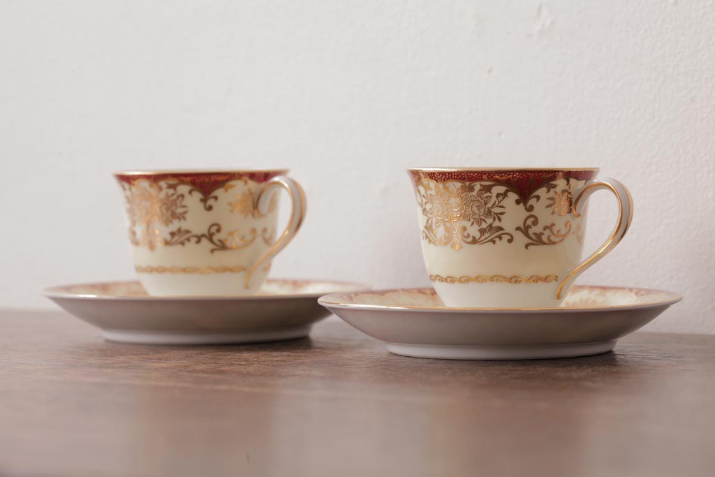 ノリタケ(Noritake、則武、日陶)　マルキ印　エレガントなデザインが魅力のカップ&ソーサー2客セット