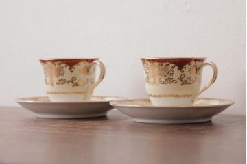 ノリタケ(Noritake、則武、日陶)　マルキ印　エレガントなデザインが魅力のカップ&ソーサー2客セット