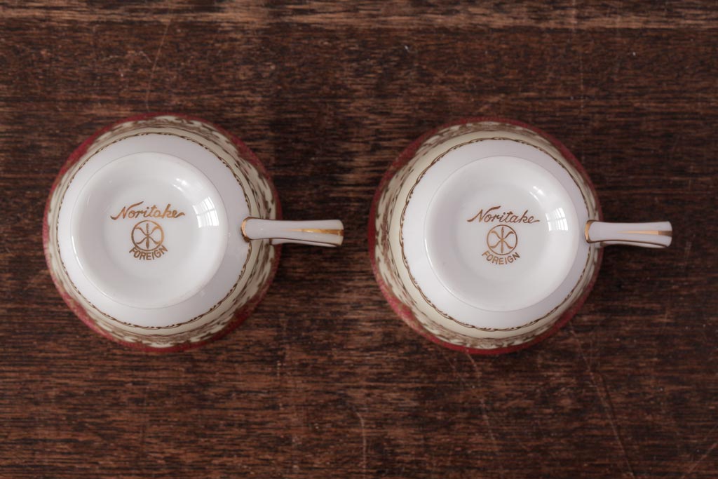 ノリタケ(Noritake、則武、日陶)　マルキ印　エレガントなデザインが魅力のカップ&ソーサー2客セット