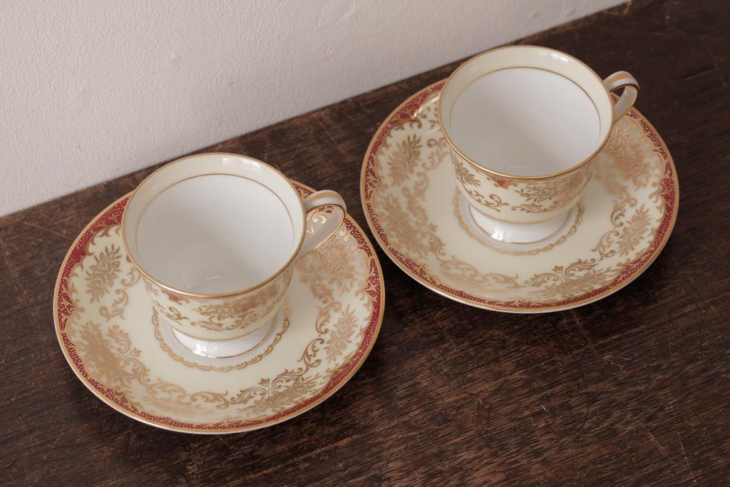 ノリタケ(Noritake、則武、日陶)　マルキ印　エレガントなデザインが魅力のカップ&ソーサー2客セット(1)