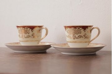 ノリタケ(Noritake、則武、日陶)　マルキ印　エレガントなデザインが魅力のカップ&ソーサー2客セット(1)