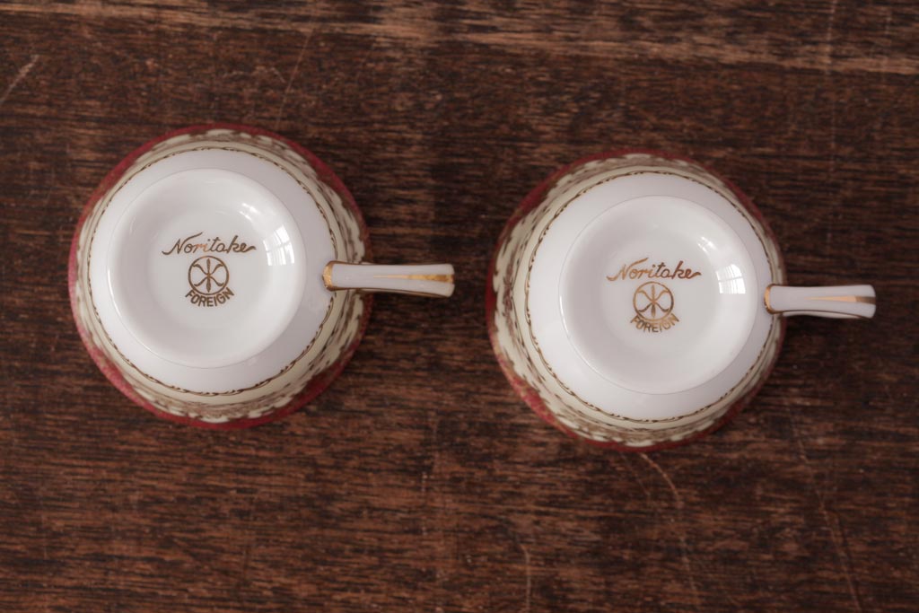 ノリタケ(Noritake、則武、日陶)　マルキ印　エレガントなデザインが魅力のカップ&ソーサー2客セット(1)